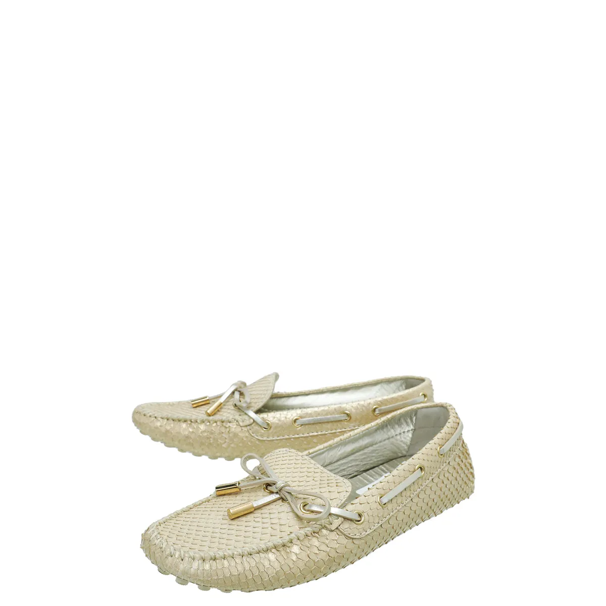 Louis Vuitton Light Gold Python Gloria Flat Loafer 37 Block Walk