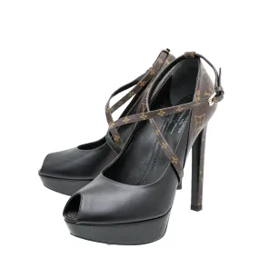 Louis Vuitton Monogram Black Temptation Pump 38.5 Ankle Support Moist Guard