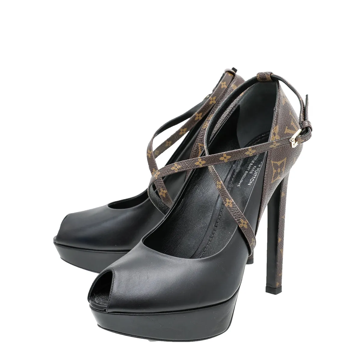 Louis Vuitton Monogram Black Temptation Pump 38.5 Ankle Support Moist Guard