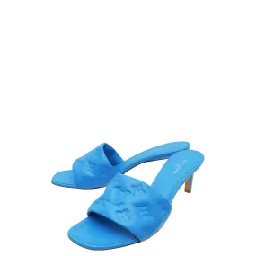 Quick Dash Boat Walk Louis Vuitton Royal Blue Monogram Embossed Revival Heeled Mules 39