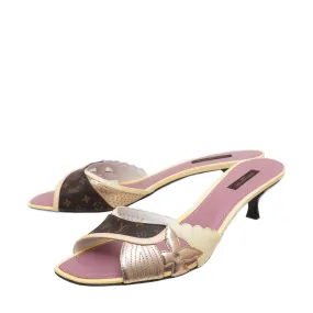 Louis Vuitton Tricolor Monogram Vernis Metallic Open Toe Mules 39.5 Ankle wrap Pond Walk