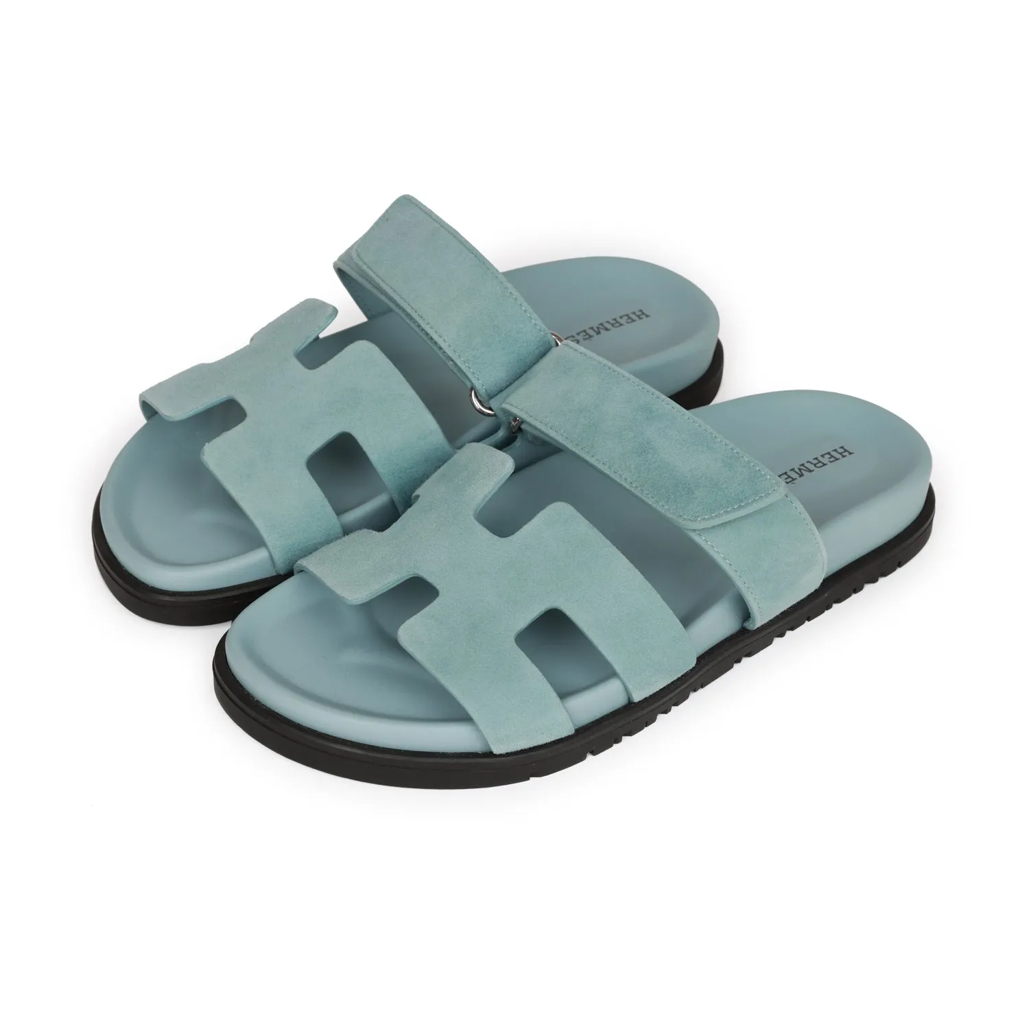 Top quality Hermes Chypre Sandals Bleu Suede 37 Memory Foam Wellness Seekers Stable construction