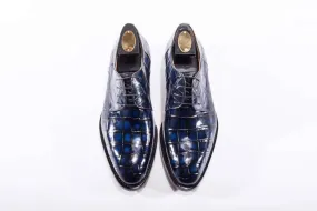 Crocodile Shoes Handmade Men Crocodile Leather Lace-Up Shoes,Mens Dark Blue Crocodile Leather Dress Shoes Classic Footwear