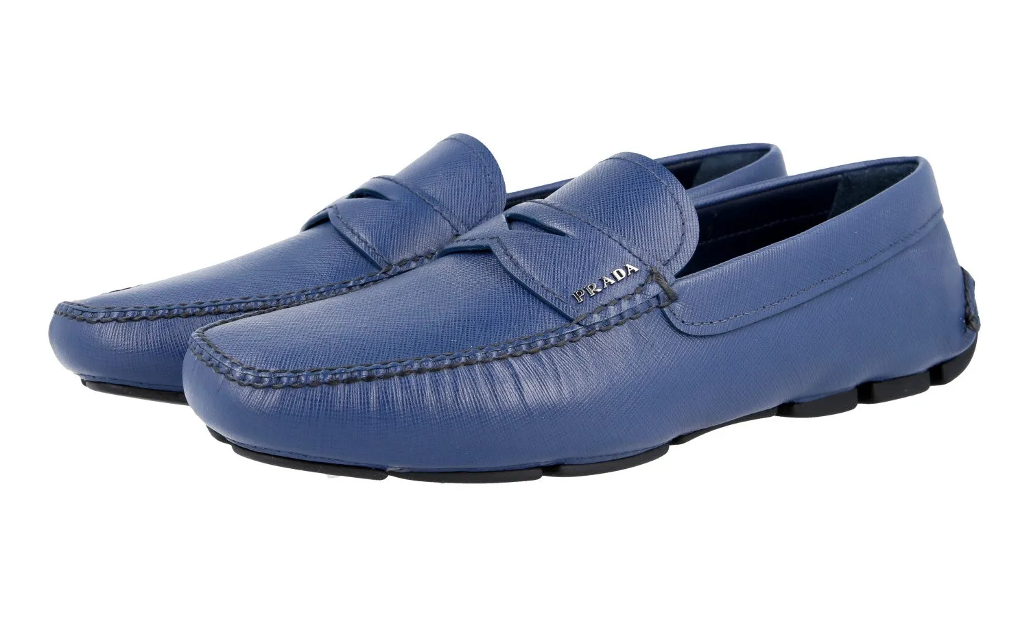 Prada Men's Blue Saffiano Leather Driving Loafers 2DD001 Everyday Cushioning