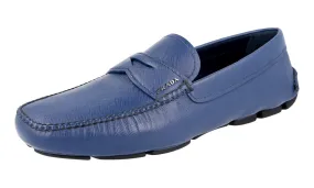 Soft Comfort Fit Wide Walk Prada Men's Blue Saffiano Leather Driving Loafers 2DD001