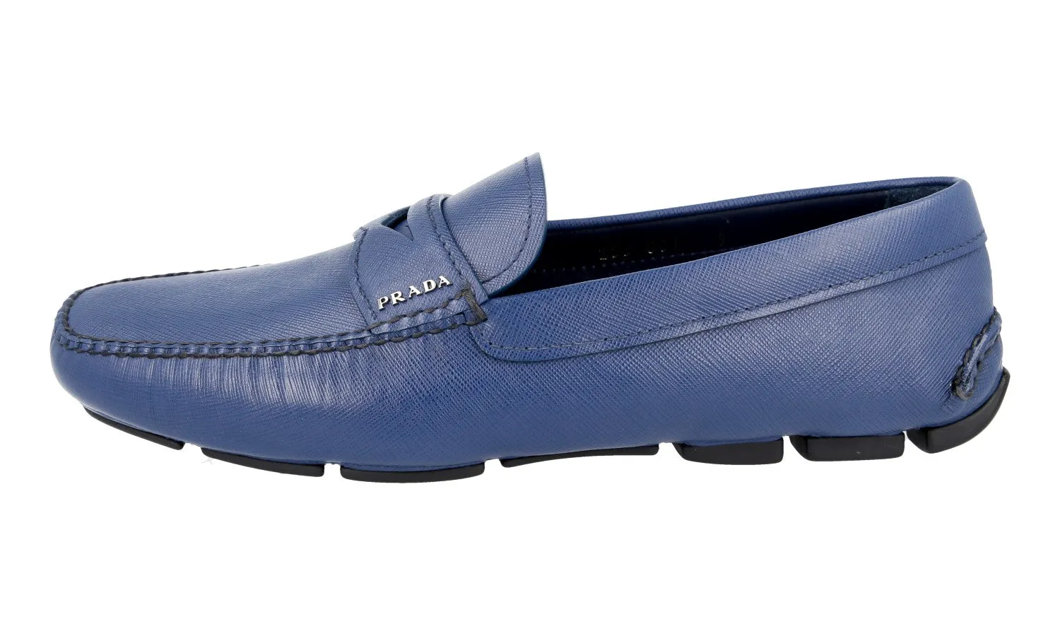 Slip-On Convenience Versatile Style Prada Men's Blue Saffiano Leather Driving Loafers 2DD001