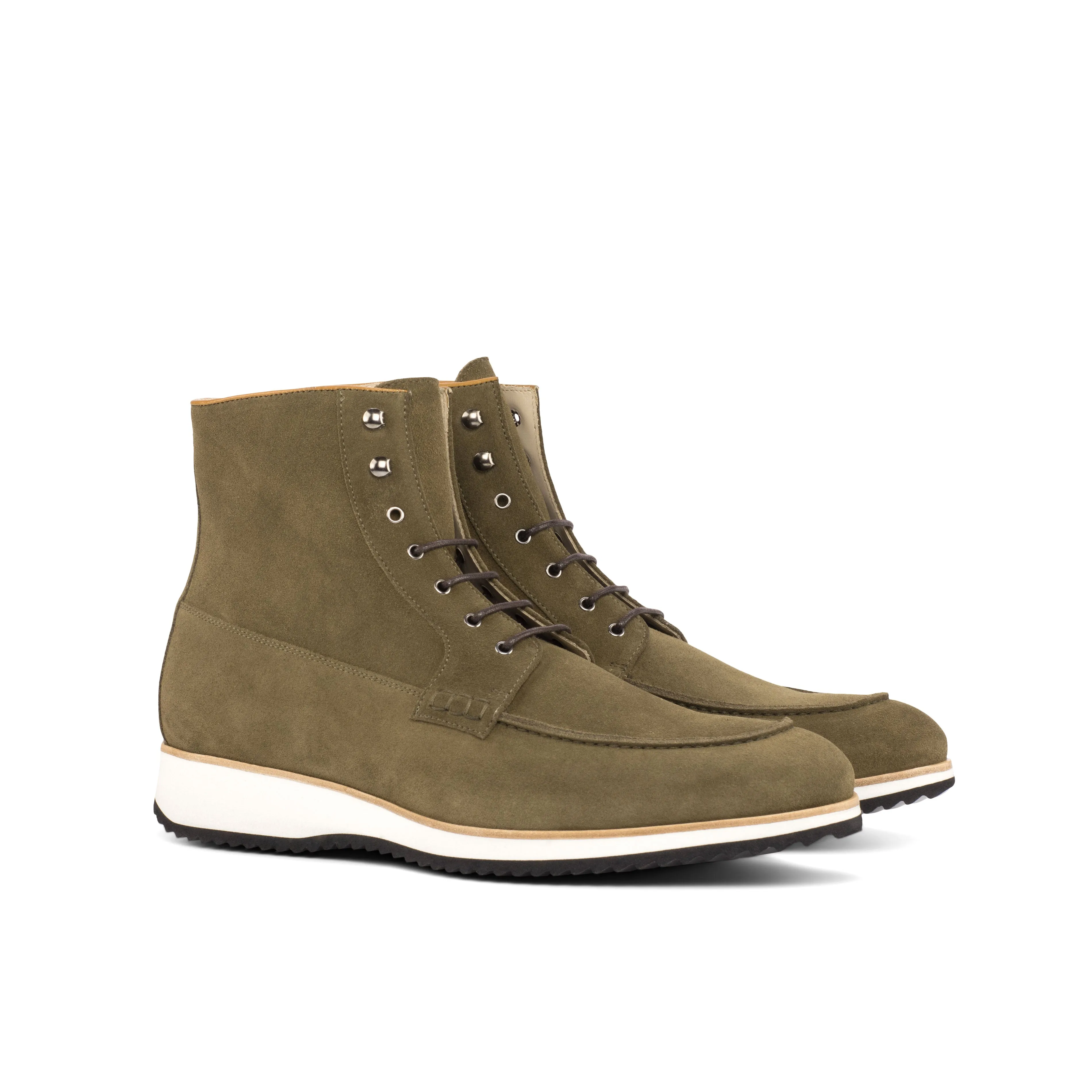 Full Support Khaki Suede Moc-Toe Boots