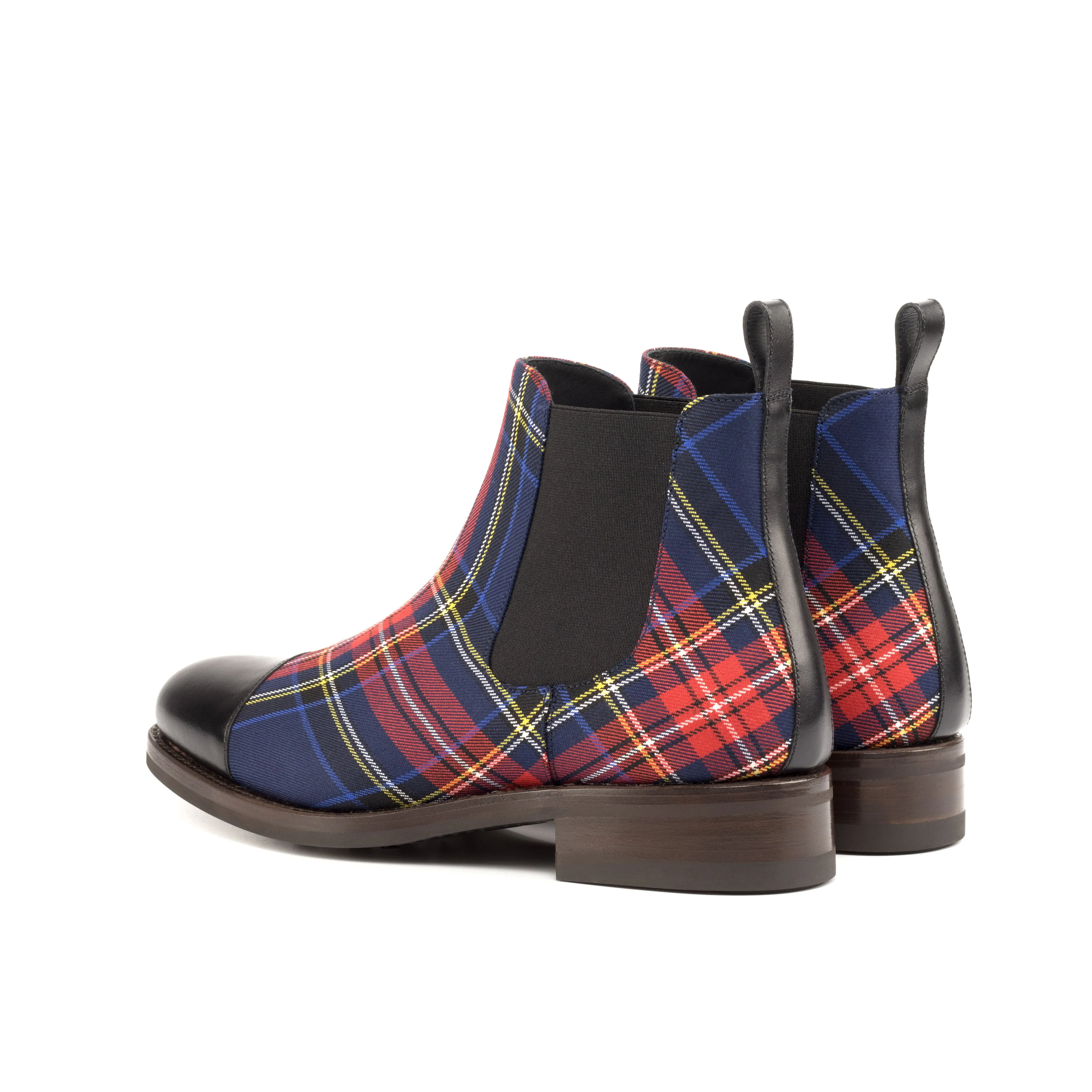 Minimal Office Classic Shape Black Calf & Tartan Chelsea Boots