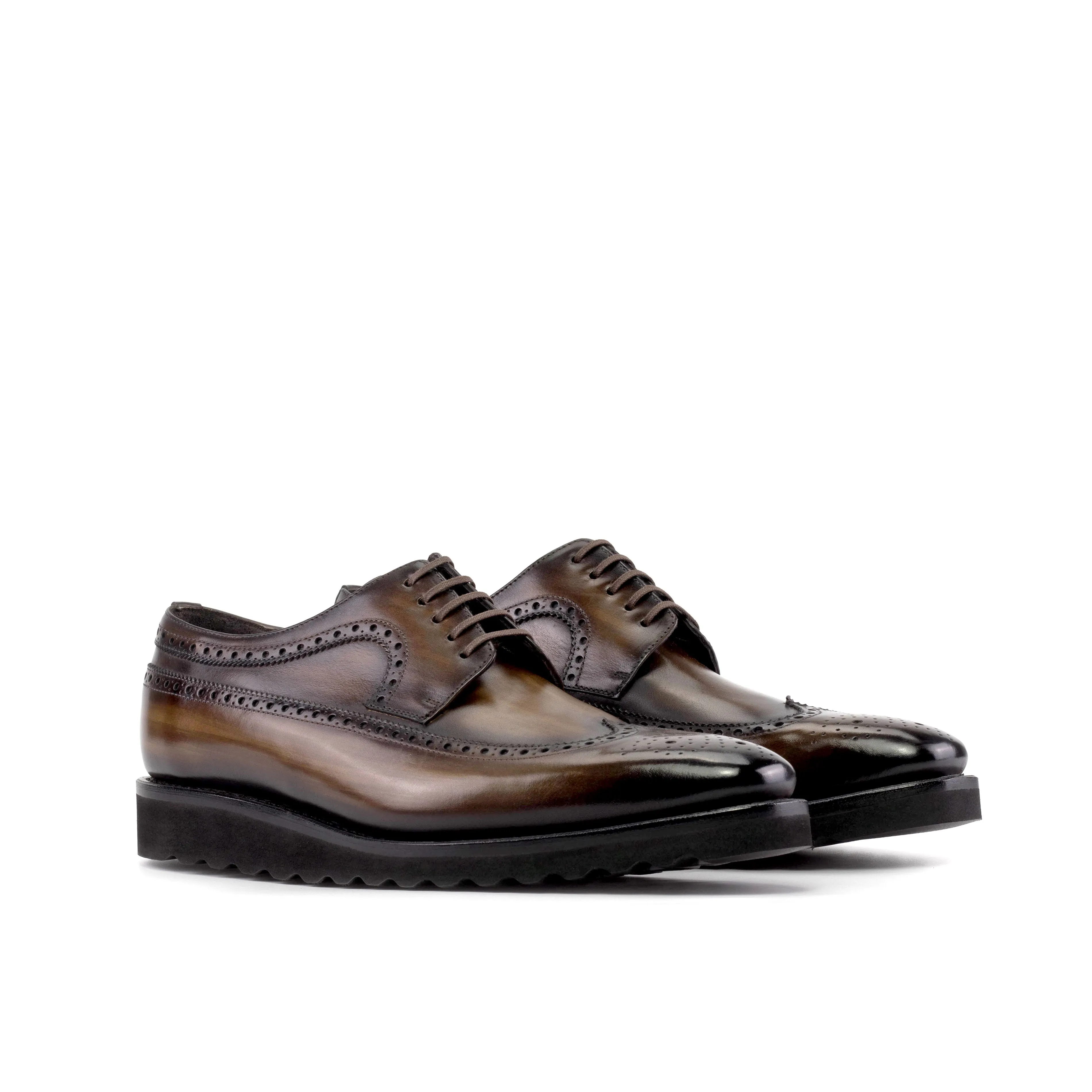 Brown Patina Longwing Blucher Shoes Dinner Date Boardroom Ready