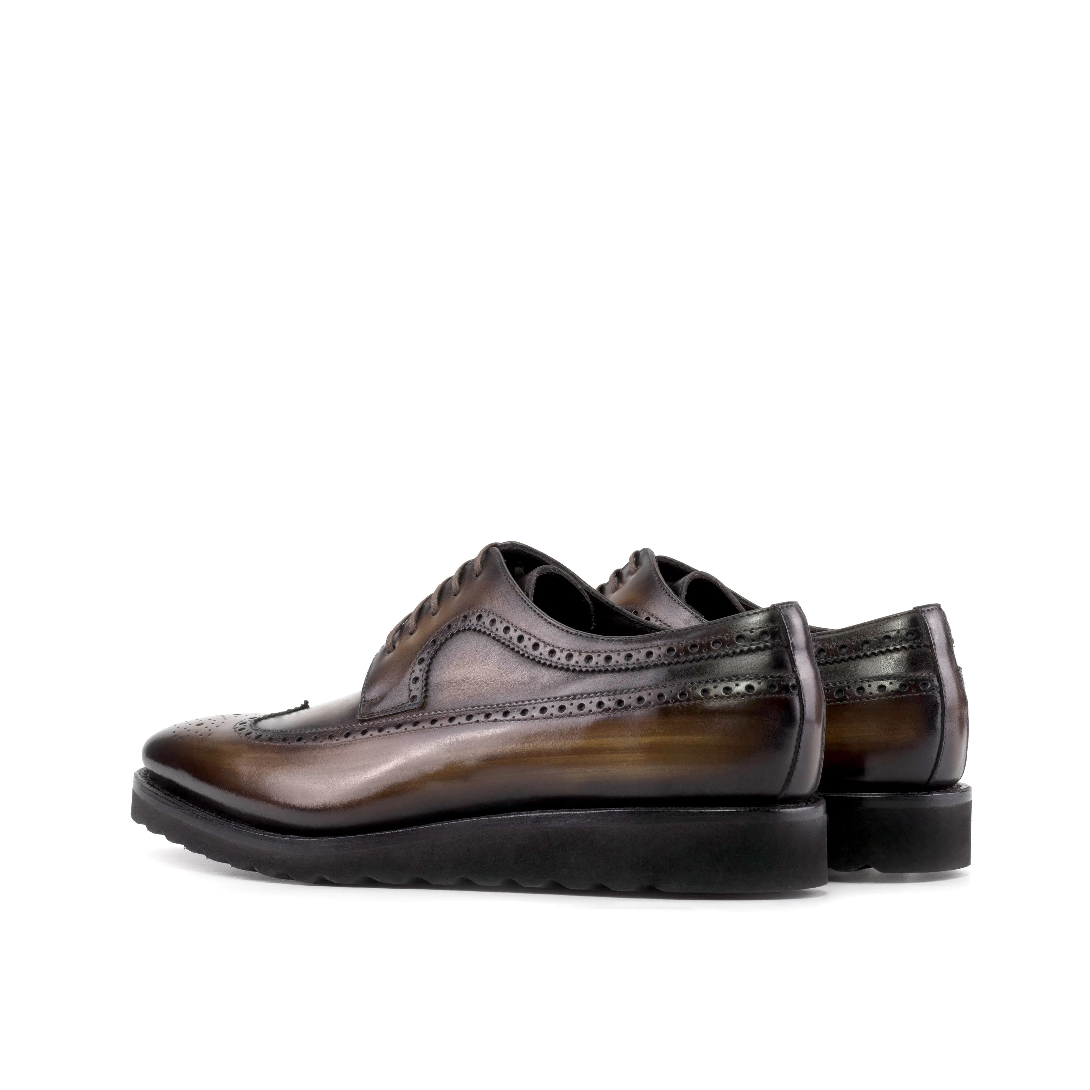 British Cut Brown Patina Longwing Blucher Shoes