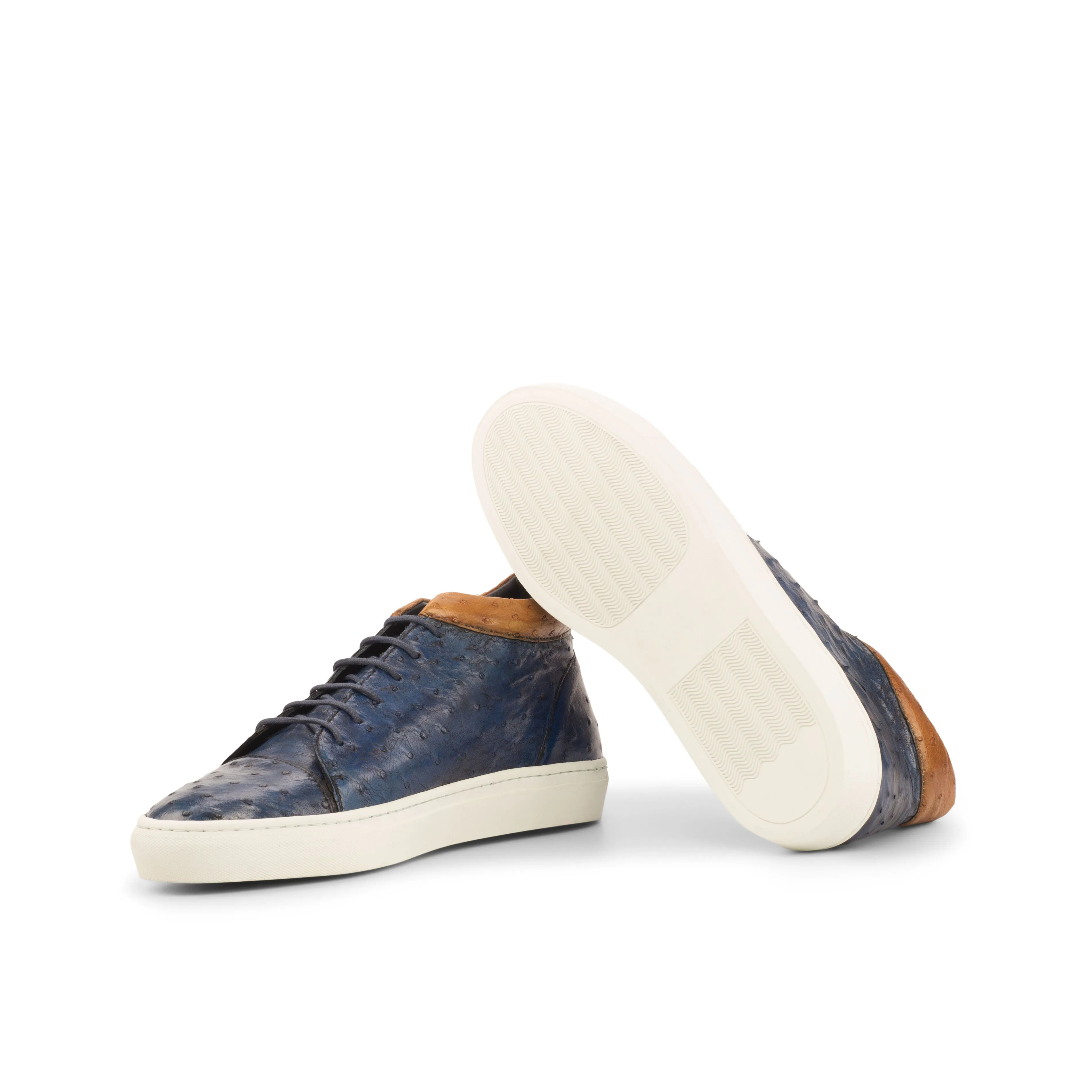 Navy & Cognac Ostrich High-Top Sneakers Weekend Ready Private Office