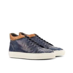 Evening Gala Pop Color Navy & Cognac Ostrich High-Top Sneakers