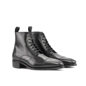 Black Calf Cap Toe Boots Glossy Edge