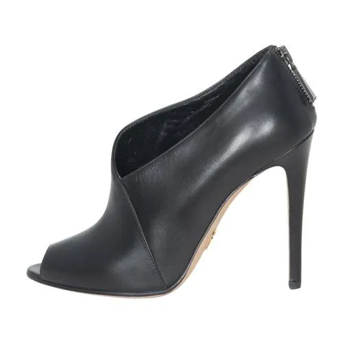 Prada Leather Asymmetric Peep-Toe Booties Cactus Cool