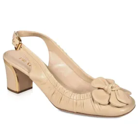 Prada Women's Designer Sandals Low Heel Beige Nappa Leather Sling Back Designer Shoes (prw74) Court Fast