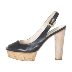 Prada Leather Platform Slingback Pumps mud proof Match All