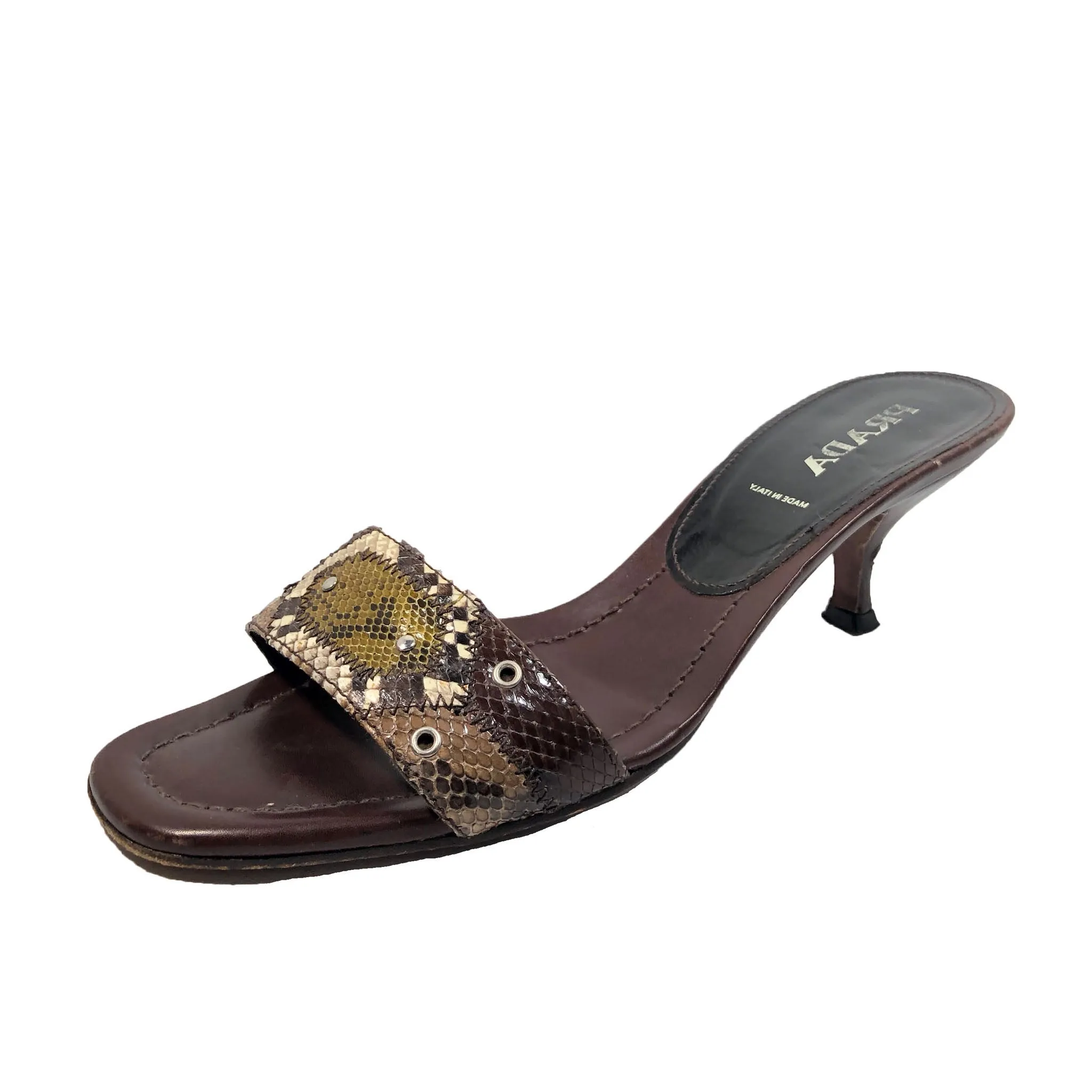 Palm Base Anti Odor PRADA Brown Multi Color Snake w/ Grommet Size 38.5