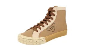 Daytime use Durable Outsoles Prada Men's Brown Casetta Wheel High-Top Sneaker 2TG158
