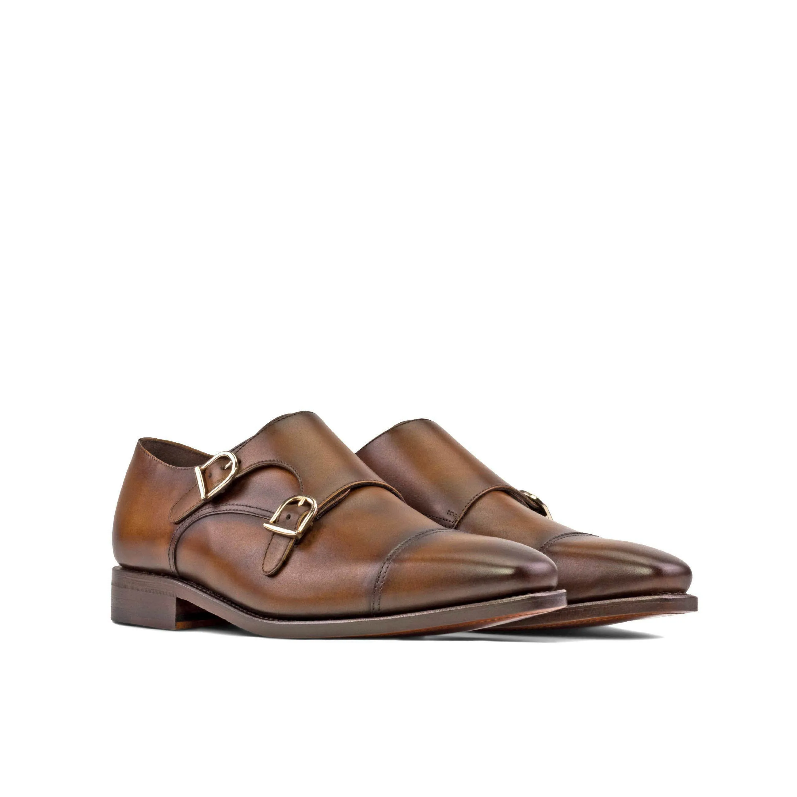 Medium Brown Calf Leather Double Monk Strap Toe Space