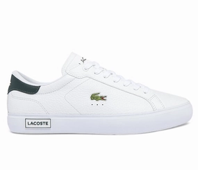 running in a cantilever bridge area shoes color - black Men's Lacoste Powercourt 0721 2 SMA (White/Dark Green)
