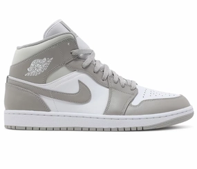 Men's Nike Air Jordan 1 Mid (Linen) running in a reservoir area shoes brand - name