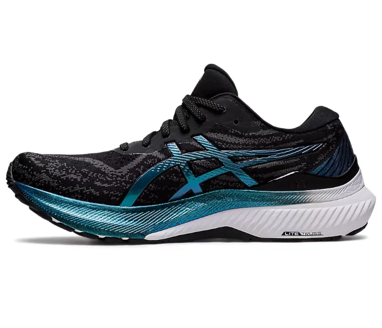 running in a sidewalk area shoes Anatomical fit Men's Asics Gel-Kayano 29 Platinum (Black/Blue)