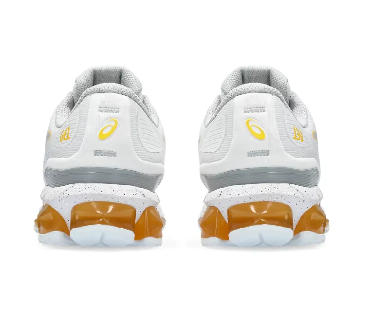 Men's Asics Gel-Quantum 360 7 (White/Saffron) running in a racecourse sand running wear