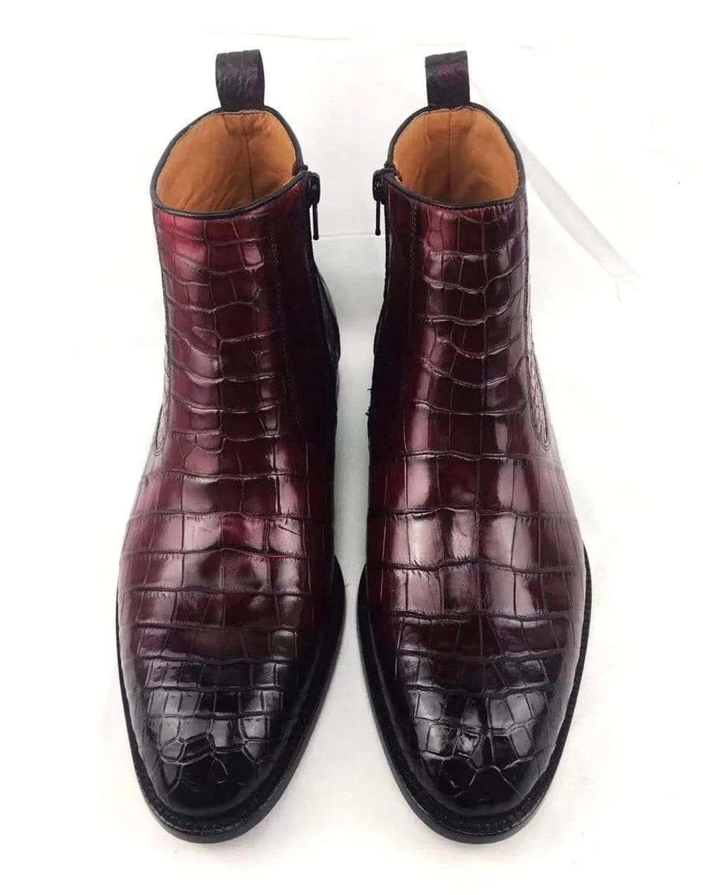 Mens Boots ,Crocodile Boots , Mens Vintage Crocodile Leather Side Zip Ankle Boots Bridge Step Simple Style