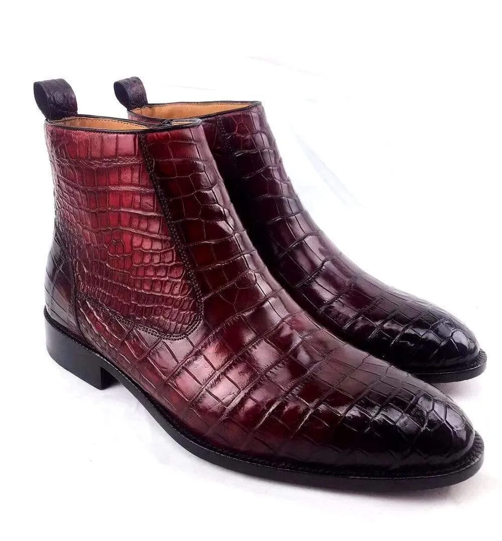 Mens Boots ,Crocodile Boots , Mens Vintage Crocodile Leather Side Zip Ankle Boots Cozy Step