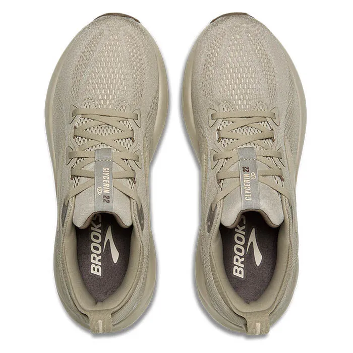 Mens Brooks Running Glycerin 22 in London Fog/Almond Oil/Falcon Quick Drying Lining Flexible Traction