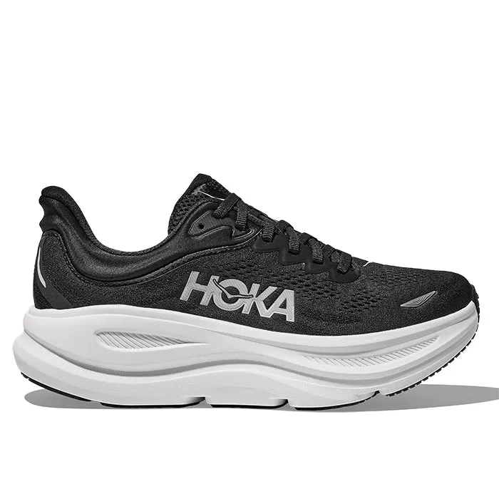 Slim Profile Rigidity to Flex Ratio Mens Hoka Bondi 9 Extra Wide in Black/White