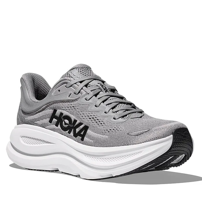 Mens Hoka Bondi 9 in Galactic Grey/Stellar Grey Elastic Lace System