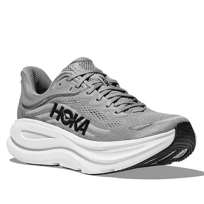 Mens Hoka Bondi 9 Wide in Galactic Grey/Stellar Grey Contoured Footbed Design Light Flex
