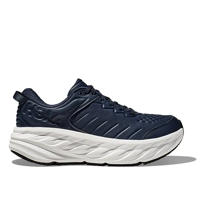 Mens Hoka Bondi SR (Slip Resistant) Wide in Outer Space/White subtle style Heel counter