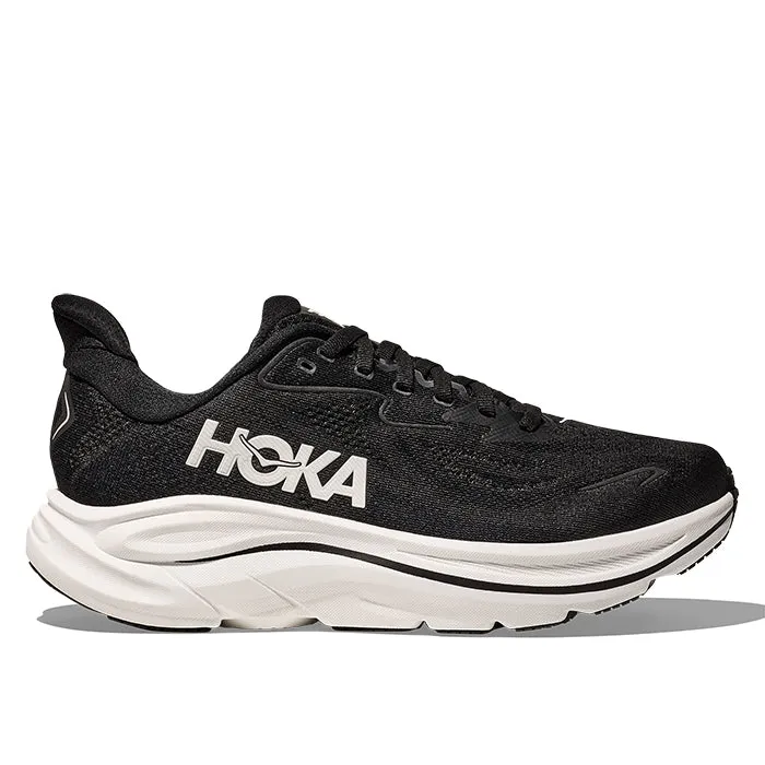 Breathable Design Minimalist Mens Hoka Clifton 10 Extra Wide in Black/White