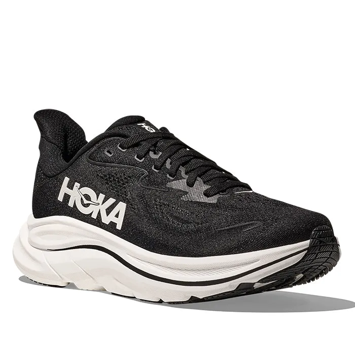 Mens Hoka Clifton 10 Extra Wide in Black/White Modern Construction Non Marking Sole