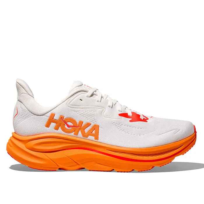 Mens Hoka Clifton 10 in Frost/Orange Zest Quick Motion Breath Friendly