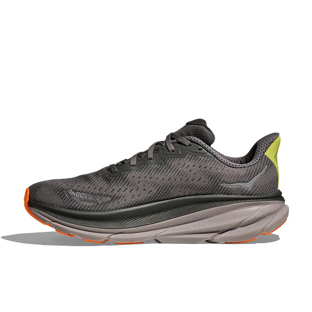 Mens Hoka Clifton 9 GTX in Asphalt Grey/ Gravel Total Support
