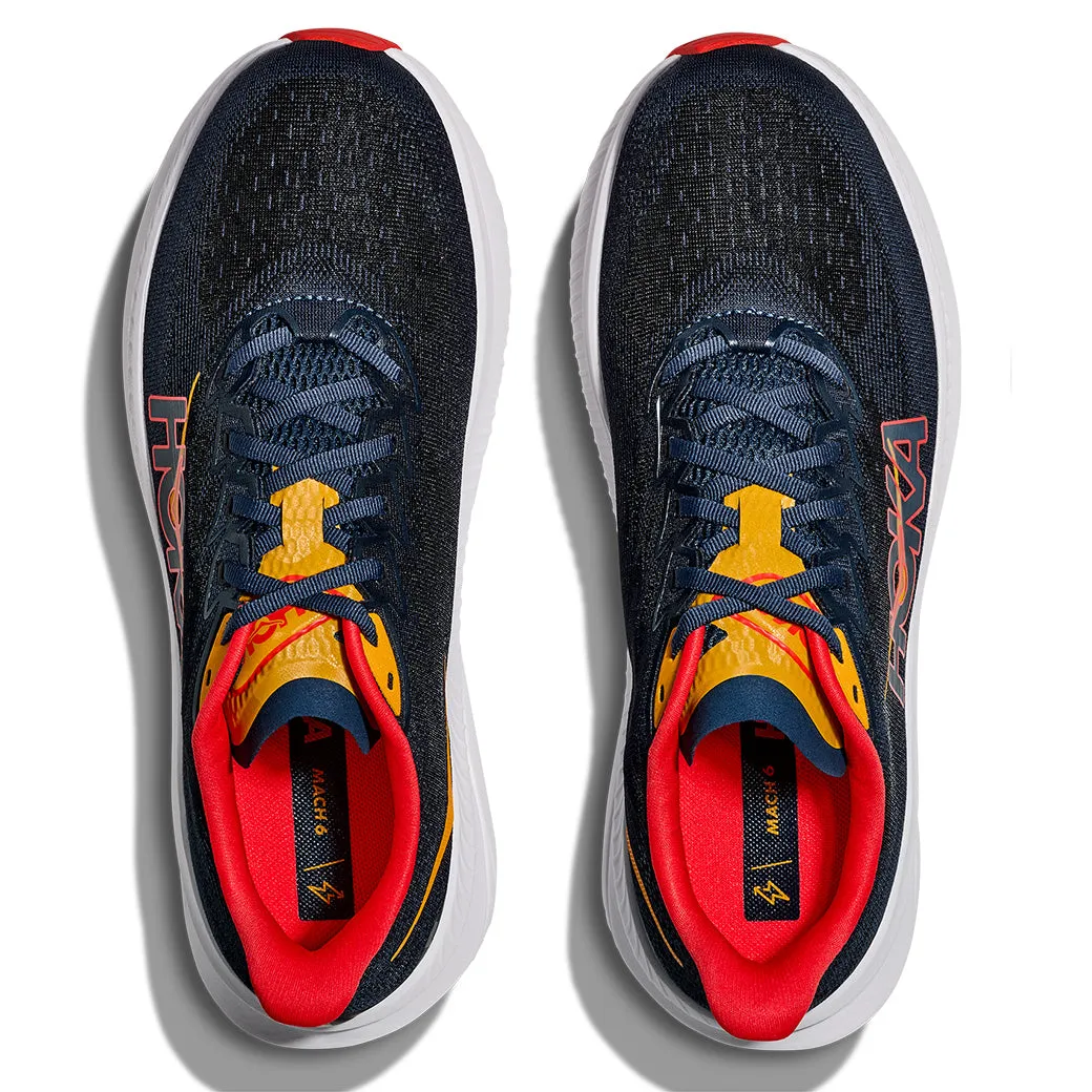 Soft Arch Mens Hoka Mach 6 in Varsity Navy/Nautical Dusk