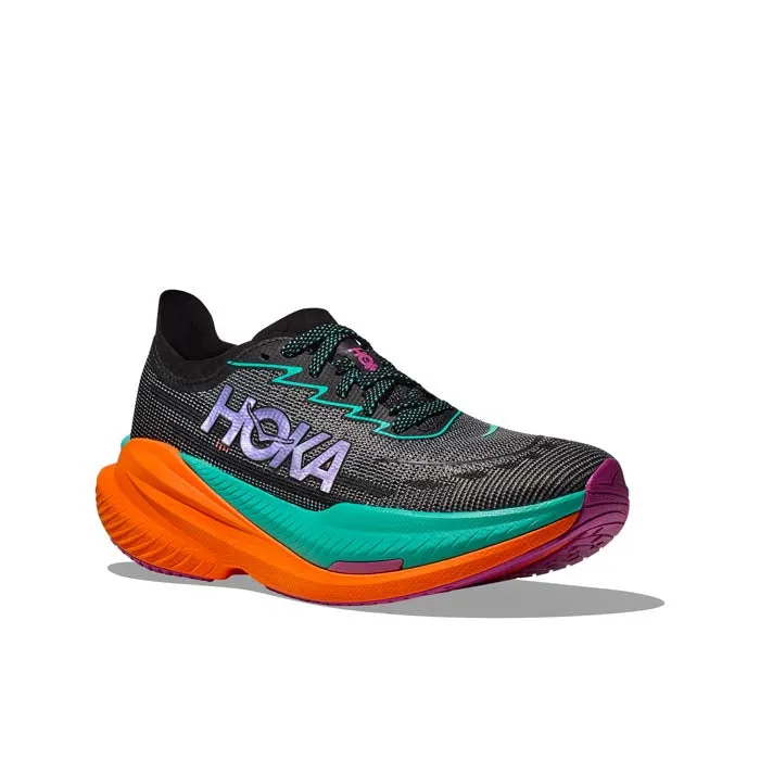 Mens Hoka Mach X 2 in Black/Electric Aqua Footbed Contouring All Time