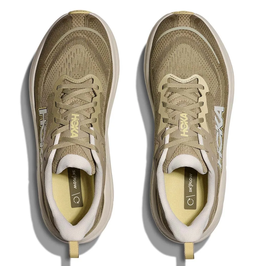 Mens Hoka Skyflow in Wild Mushrom/ Grassland Contrasting Colors Comfort Tongue