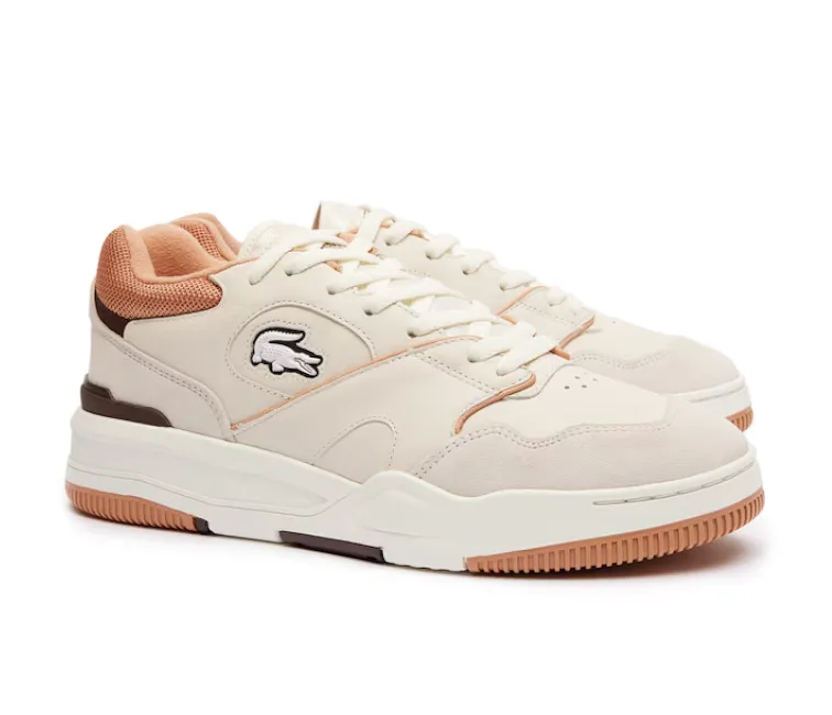 Men's Lacoste Lineshot 124 3 SMA (Off White/Light Brown) running for self - improvement Easy - access