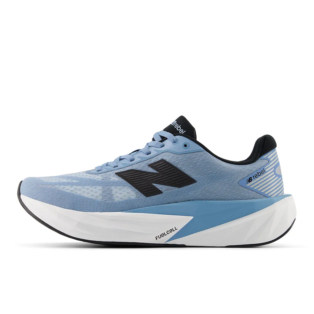 Mens New Balance FuelCell Rebelv5 in Still Water/Raincloud/White Friction Free Laces