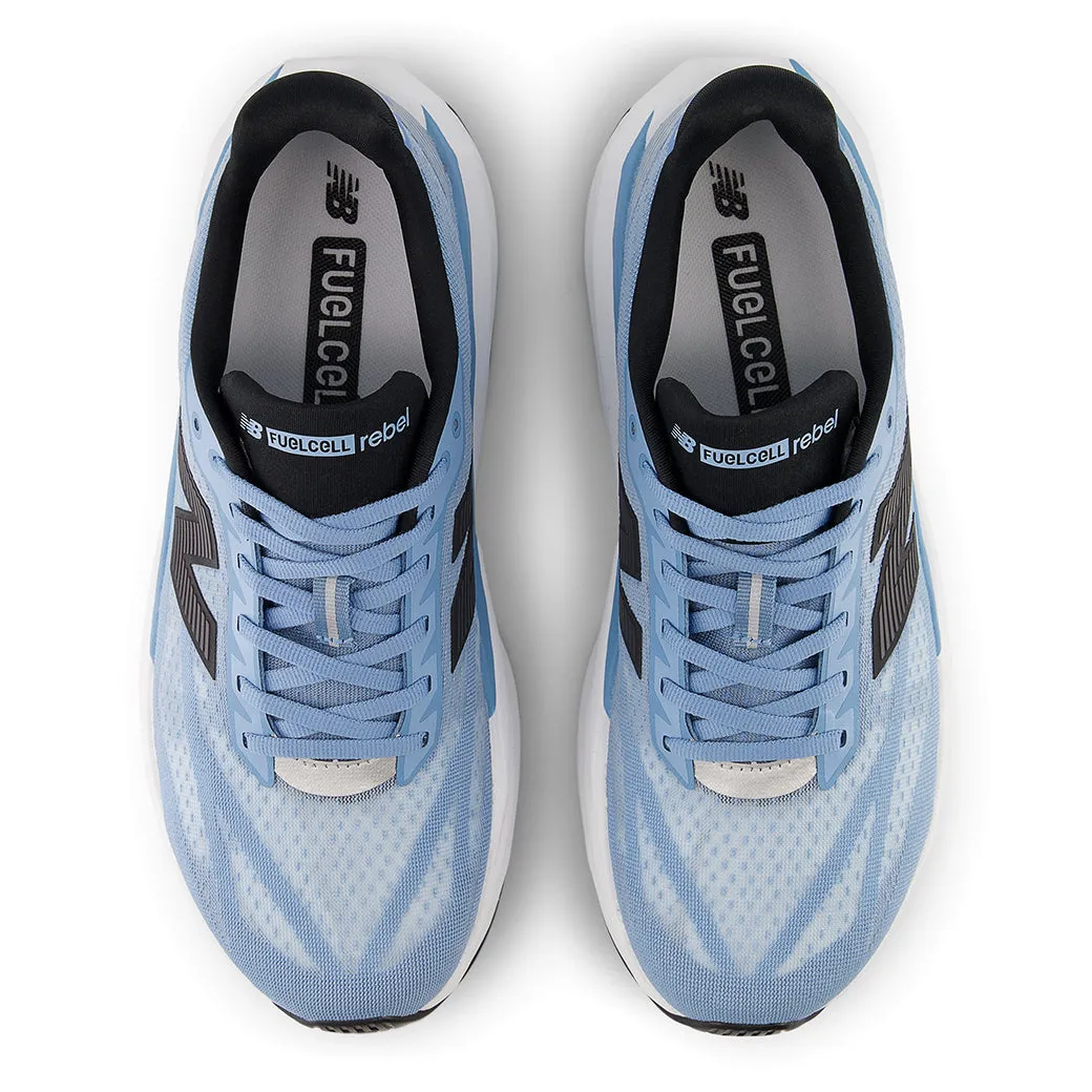 Mens New Balance FuelCell Rebelv5 in Still Water/Raincloud/White Smart Motion Fitness Focus