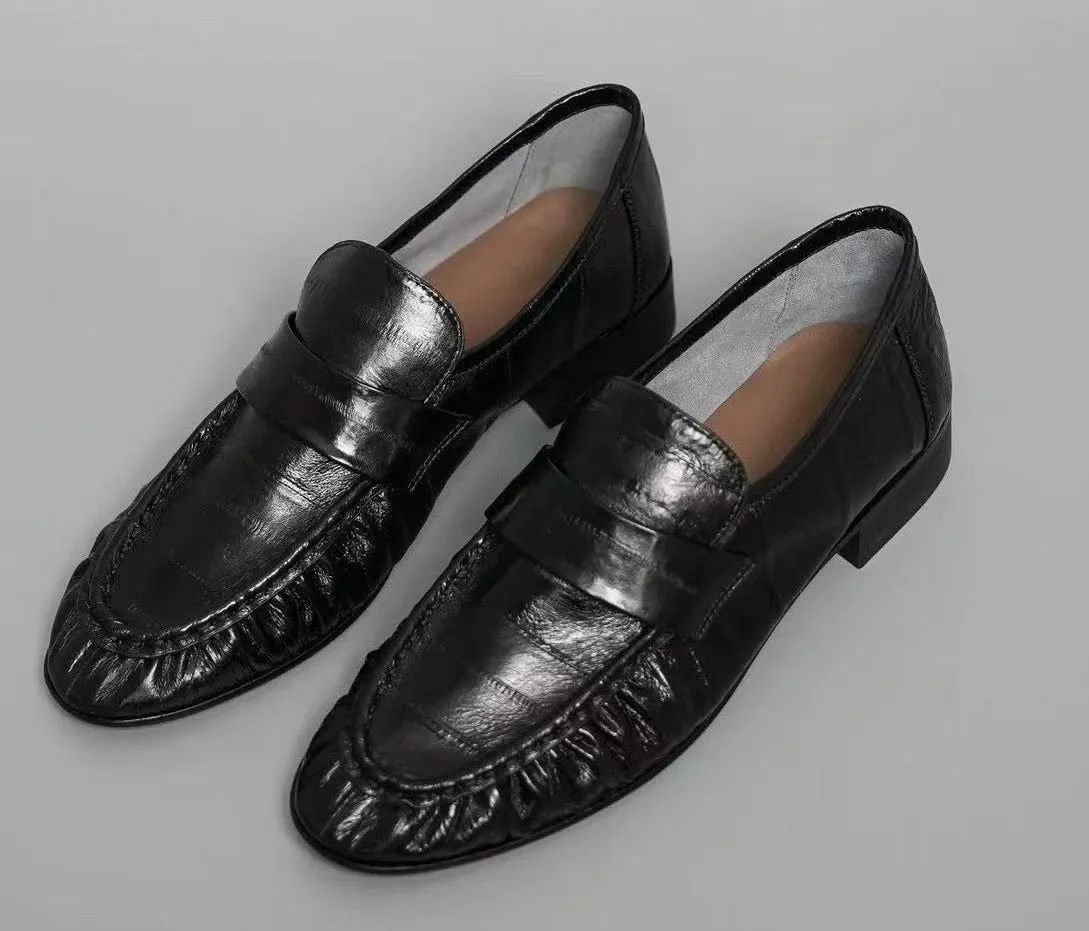 Men's Shoes , Soft Eel Skin Leather Loafers Soft Grip Tree Path