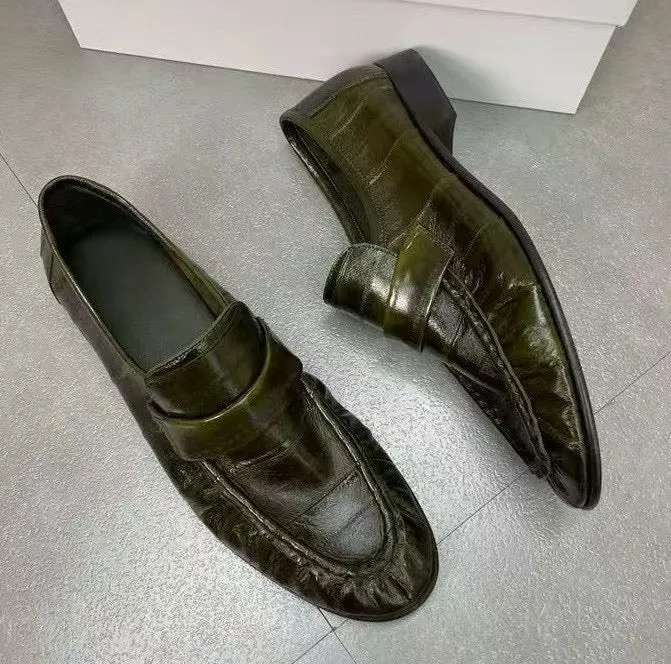 Men's Shoes , Soft Eel Skin Leather Loafers Star View Fragrance Walk
