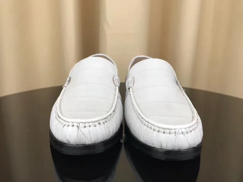 Market Mood Men's Shoes , Soft Eel Skin Leather Loafers White