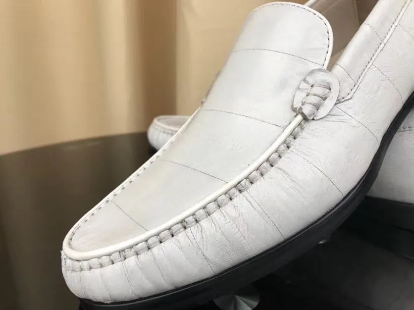 Men's Shoes , Soft Eel Skin Leather Loafers White Durable Construction