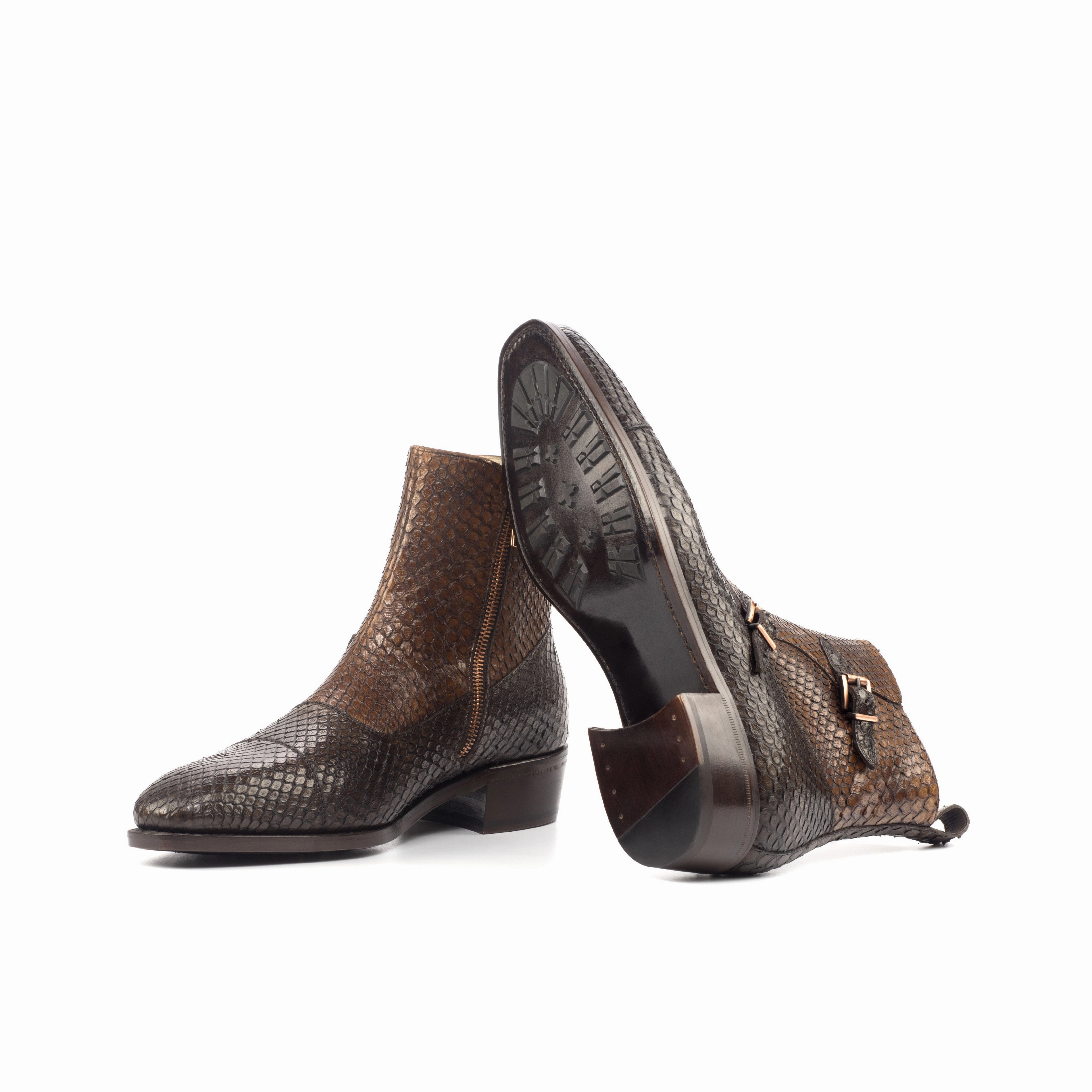 High Traction All Day Wear Dark & Medium Brown Python Double-Monk Boots