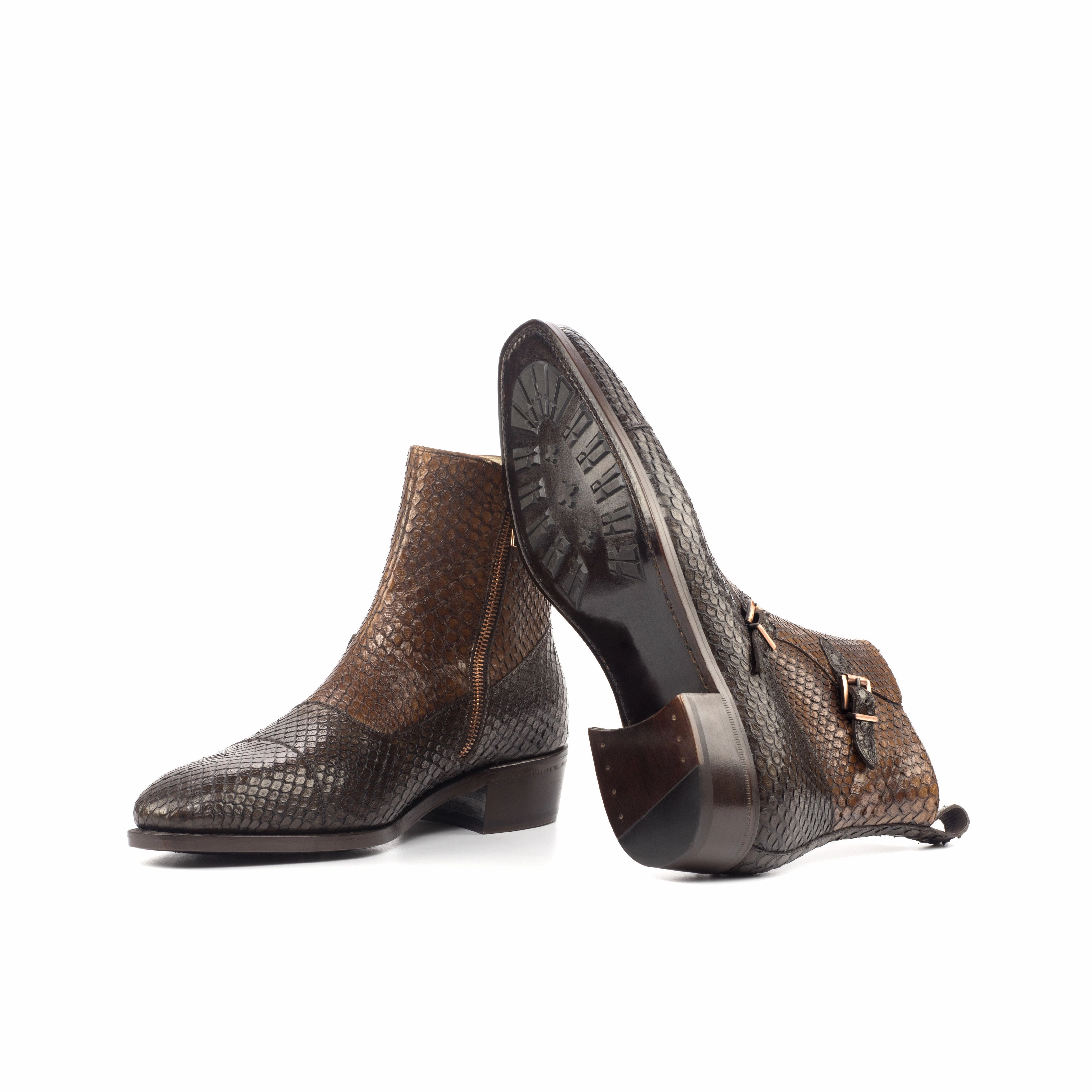 Dark & Medium Brown Python Double-Monk Boots Trendy Look